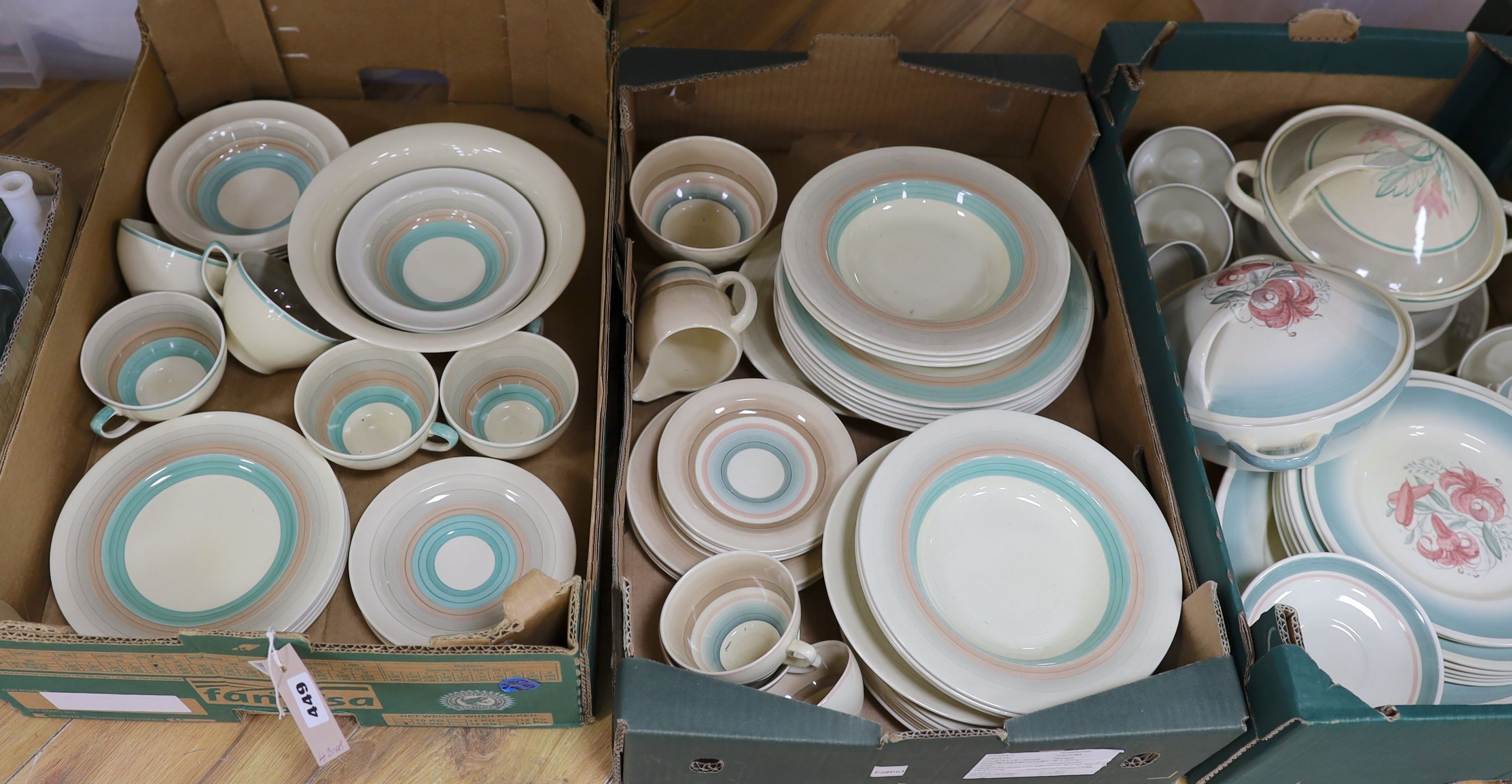A large quantity of Susie Cooper tableware, Wedding Band, Tiger Lily and Blue Magnolia